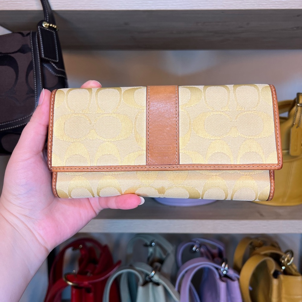 SOLD Coach Signature Yellow/Tan Trifold Wallet